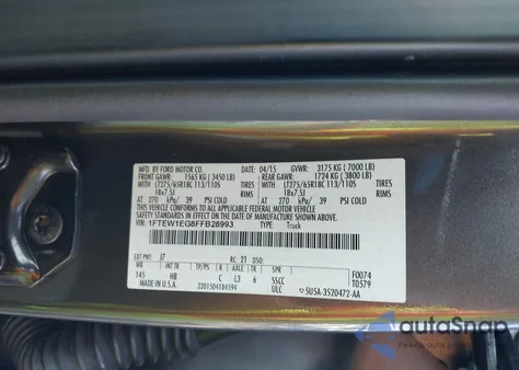 2015 Ford F-150 Lariat из США, поврежденный, VIN 1FTEW1EG8FFB28993